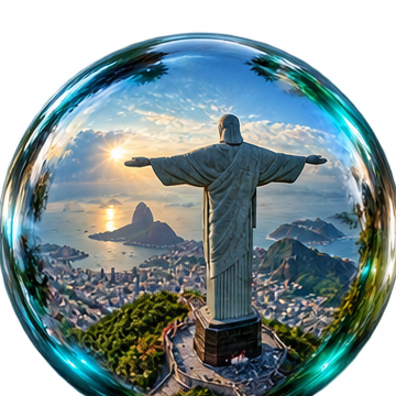 Cristo Redentor refletido em uma bolha