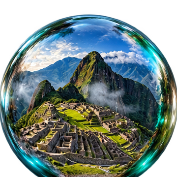 Machu Picchu refletido em uma bolha