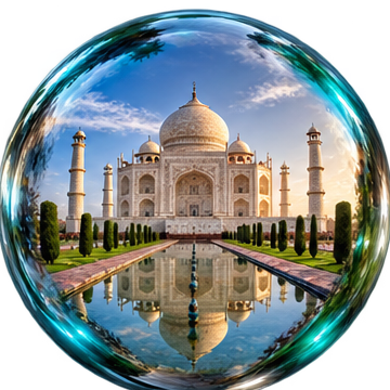 Taj Mahal refletido em uma bolha